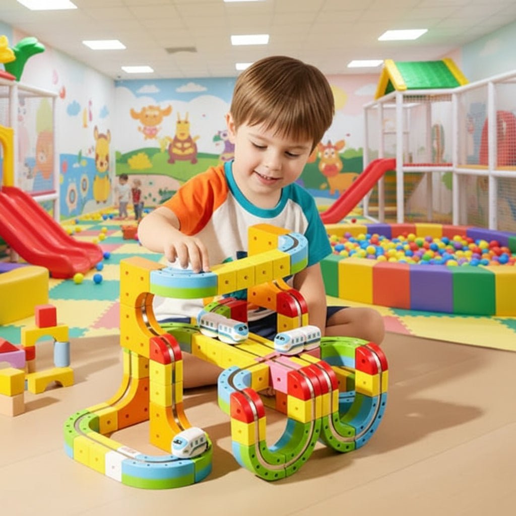 Electric Train Set for Kids, Toy Railway Construction Kit with Rechargeable Train