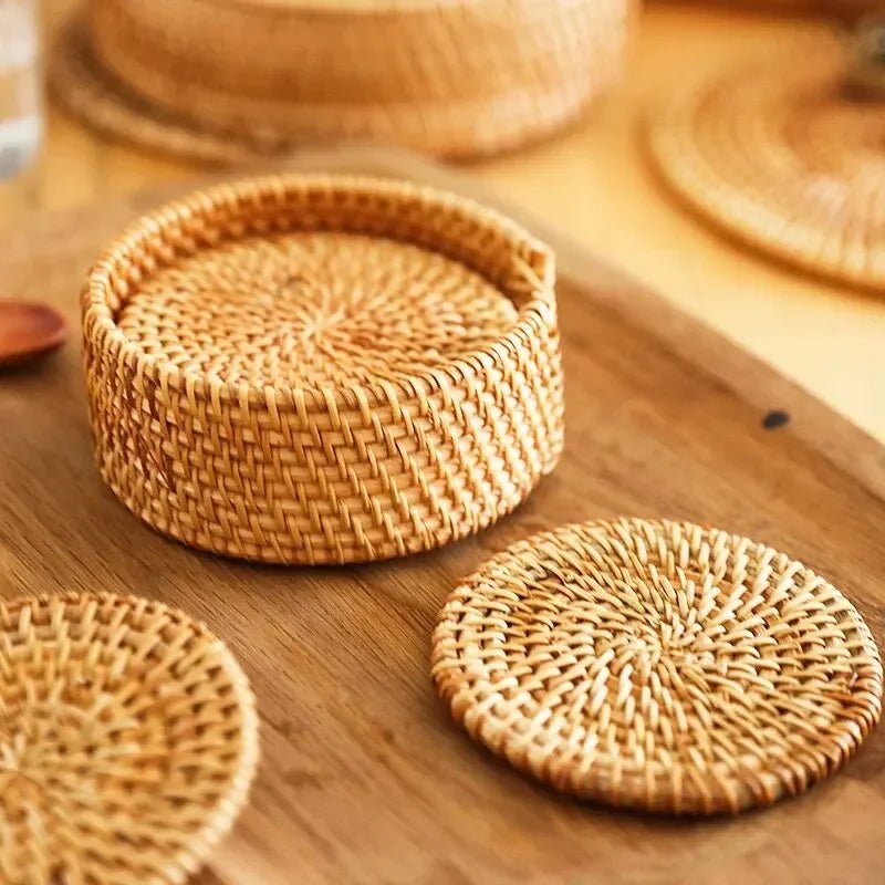 Drink Coasters, Woven Rattan Drink Coaster Set 8 cm, Heat Resistant Cup Coasters for Table Indoor and Outdoor_03