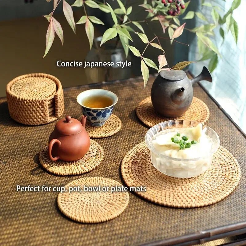 Drink Coasters, Woven Rattan Drink Coaster Set 8 cm, Heat Resistant Cup Coasters for Table Indoor and Outdoor_04