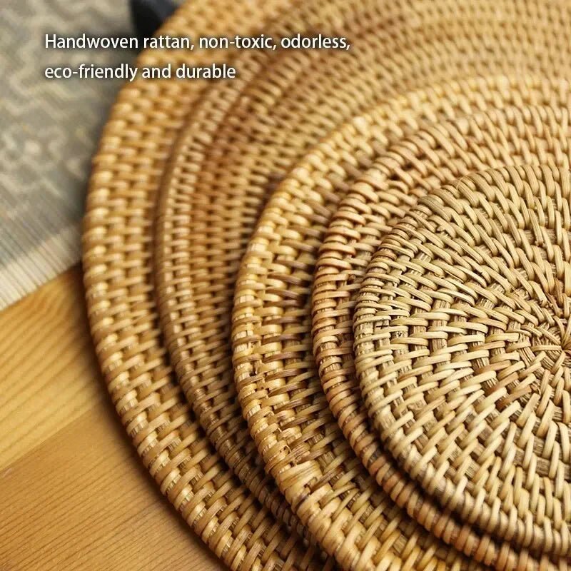 Drink Coasters, Woven Rattan Drink Coaster Set 8 cm, Heat Resistant Cup Coasters for Table Indoor and Outdoor_05