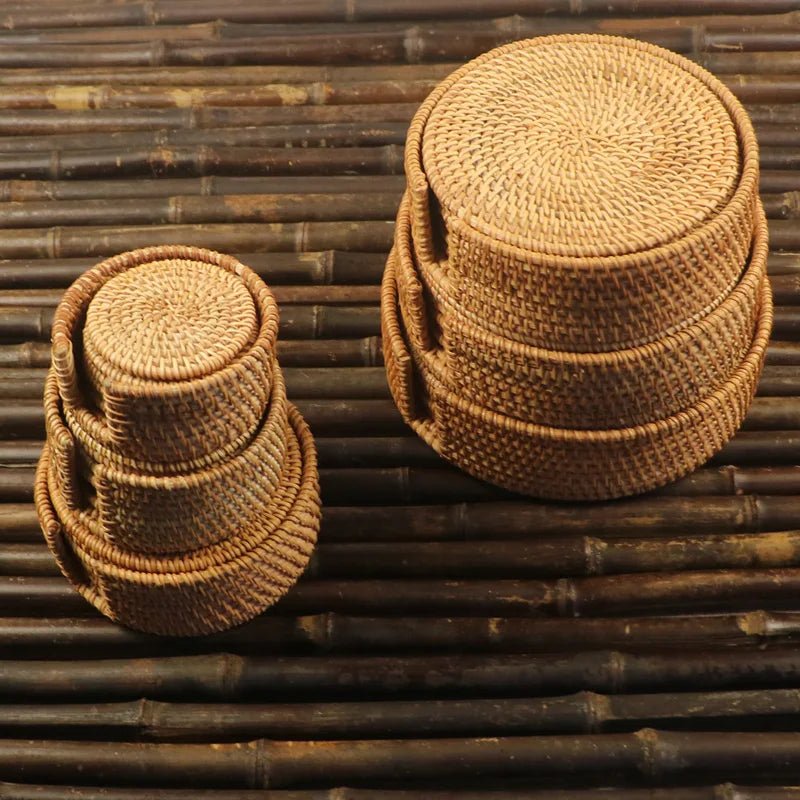 Drink Coasters, Woven Rattan Drink Coaster Set 8 cm, Heat Resistant Cup Coasters for Table Indoor and Outdoor_06