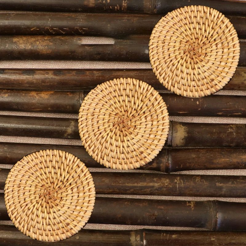 Drink Coasters, Woven Rattan Drink Coaster Set 8 cm, Heat Resistant Cup Coasters for Table Indoor and Outdoor_07
