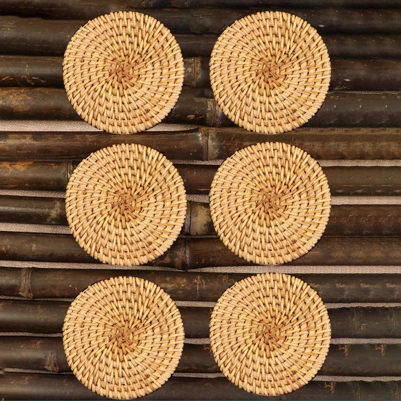 Drink Coasters, Woven Rattan Drink Coaster Set 8 cm, Heat Resistant Cup Coasters for Table Indoor and Outdoor_08