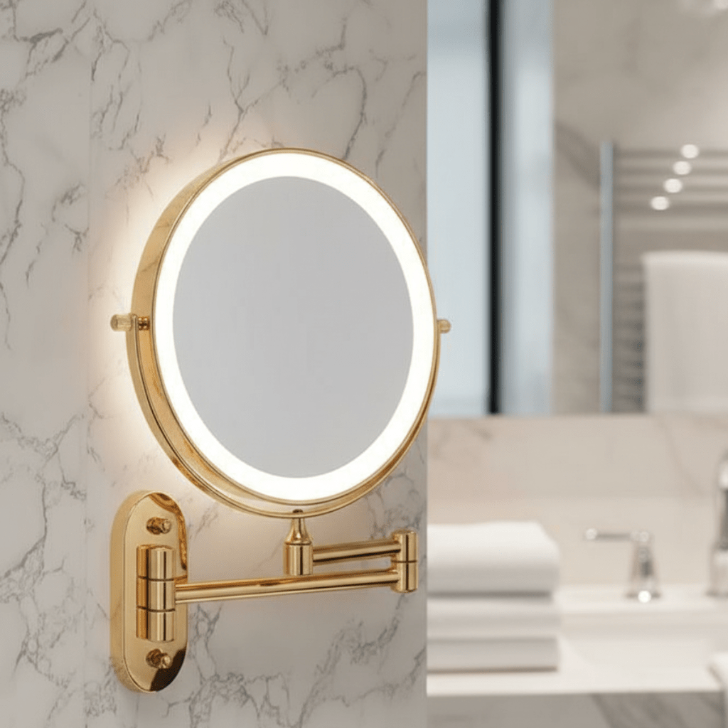 Vanity Mirror with Lights, Rechargeable Light Up Mirror in Gold, LED Magnifying Mirror for Makeup with 3x to 10x Options_00