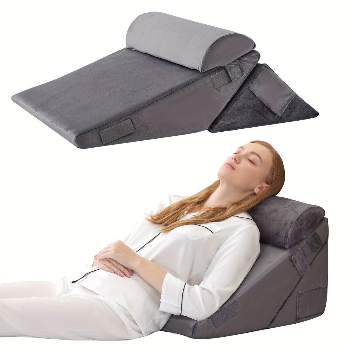 Memory Foam Wedge Pillow, Bed Wedge Pillow for Back and Leg Elevation, Foldable Ergonomic Pillow with Washable Cover_07