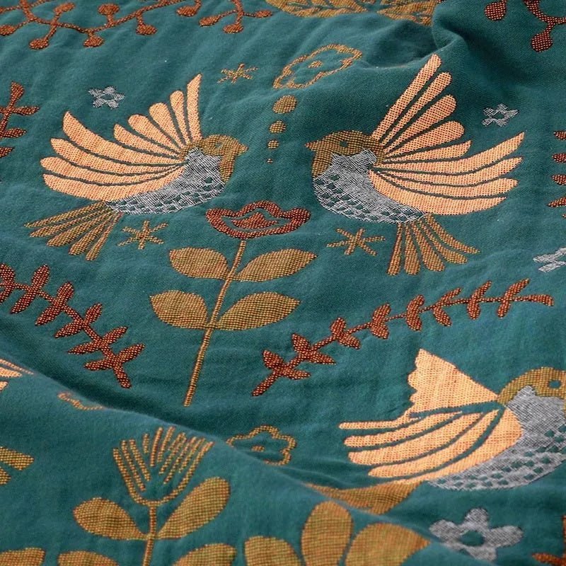 Throw Blankets, Reversible Sofa Throws, Cotton Bed Throw in Scandinavian Style, Cotton Sofa Blanket with Bird Motif_02
