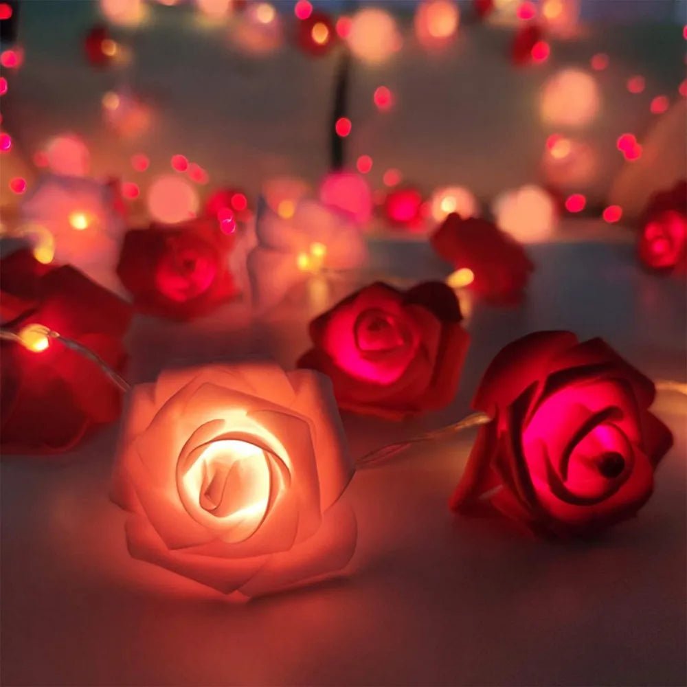Battery Fairy Lights with Roses, Warm White Flower String Lights, Bedroom Fairy Lights, Valentines Day Decorations_01