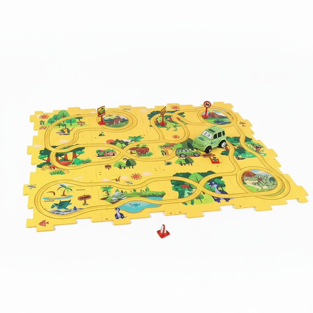 Race Track Puzzle with Car, Toy Race Tracks for Kids, Battery Car Track Set with 12 Puzzle Pieces and Traffic Signs_05