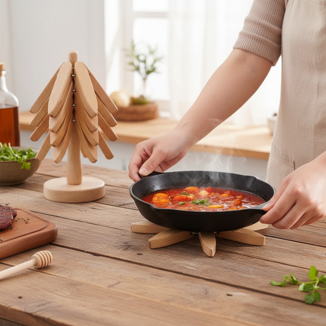 Rustic Wooden Trivet for Hot Pans with Surface Protection | Natural Hardwood Design for Safe Dining 7