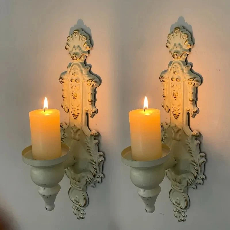 Wall Candle Holders Set of 2, Wrought Iron Candle Wall Sconce, Metal Wall Decor for Living Room, Home Decoration_02
