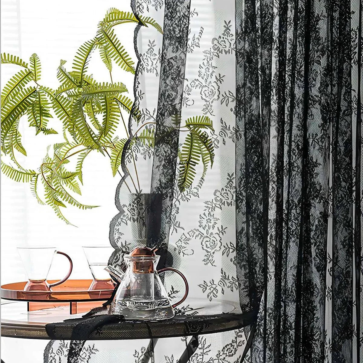 Net Curtains with Rose Lace, Sheer Curtains Set of 2 with Rod Pocket – image 4