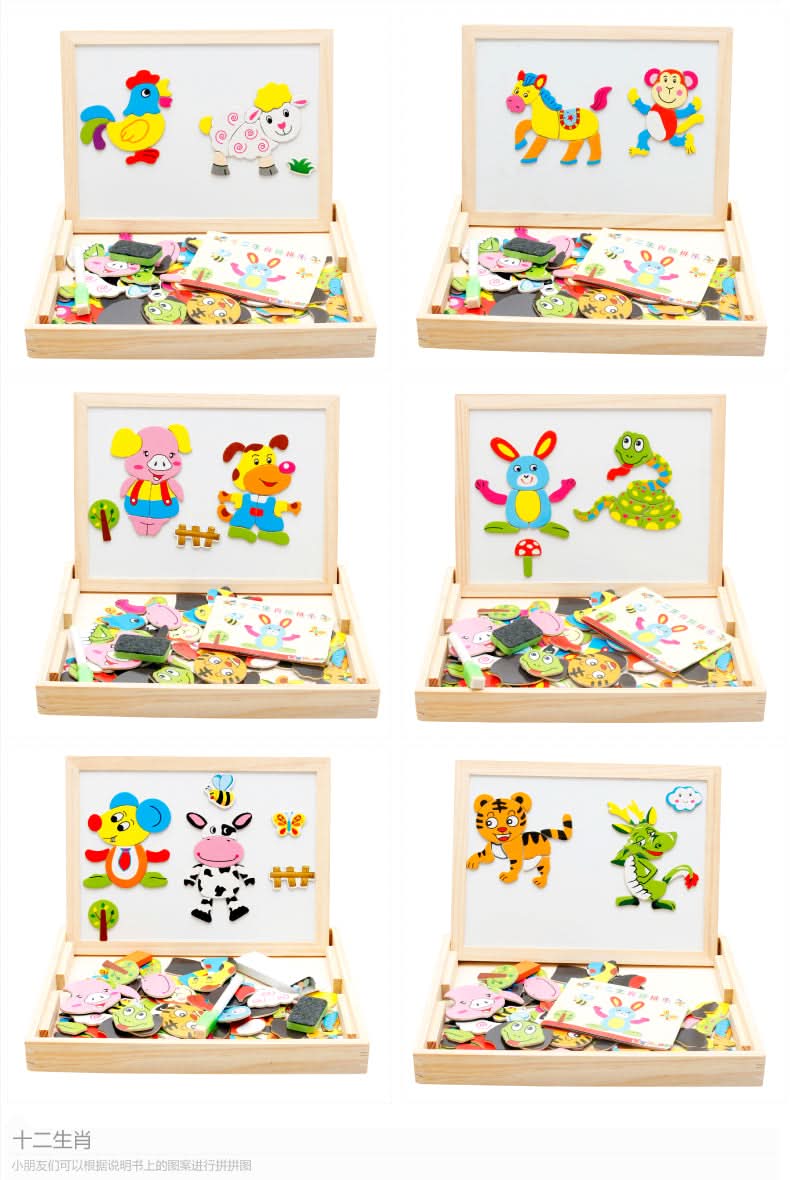 Magnetic Board for Kids, Drawing Board with Magnetic Cards, 3D Wooden Puzzle and Magnetic Game, Wooden Toys for Travel_24