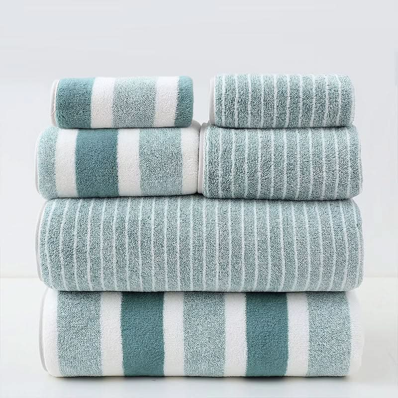 Bath Towel Set of 8, Quick Dry Striped Microfibre Towels with 2 Hand Towels and 4 Face Cloths_12