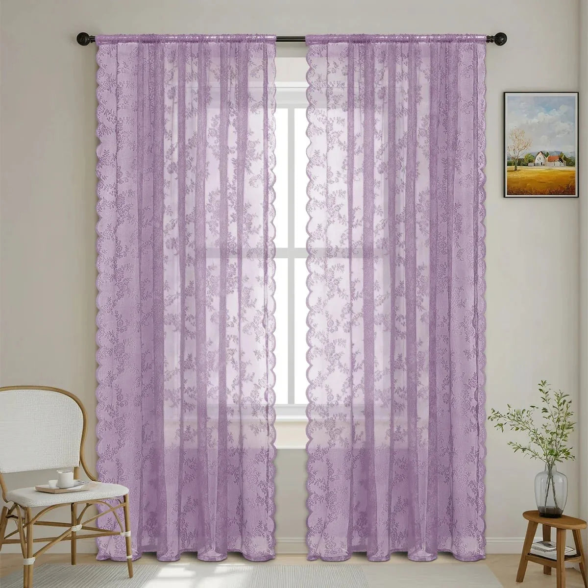 Net Curtains with Rose Lace, Voile Curtains for Living Room Windows – image 9