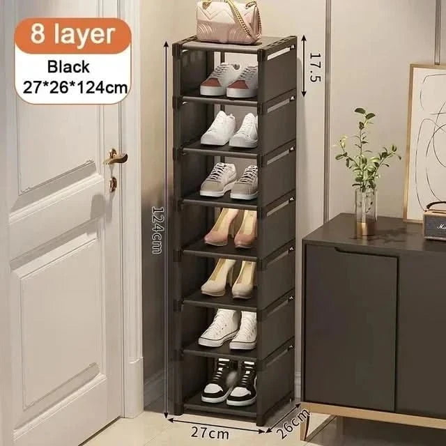Corner Shoe Rack for Small Spaces, Stackable Shoe Storage Rack up to 8 Tiers, Black Metal Shoe Organiser_03