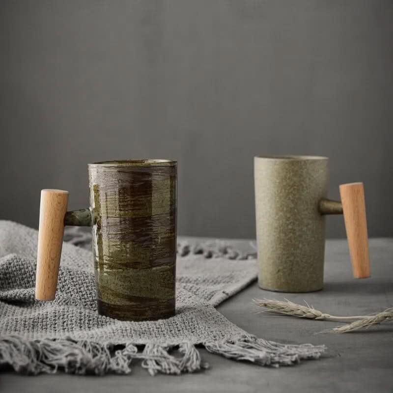 Coffee Cups, Handmade Ceramic Coffee Mug with Wood Handle, Cappuccino Cup, Latte Cup in Nordic Design_04