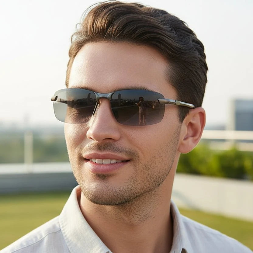 Photochromic Polarised Sunglasses, Metal Sunglasses for Driving and Walking