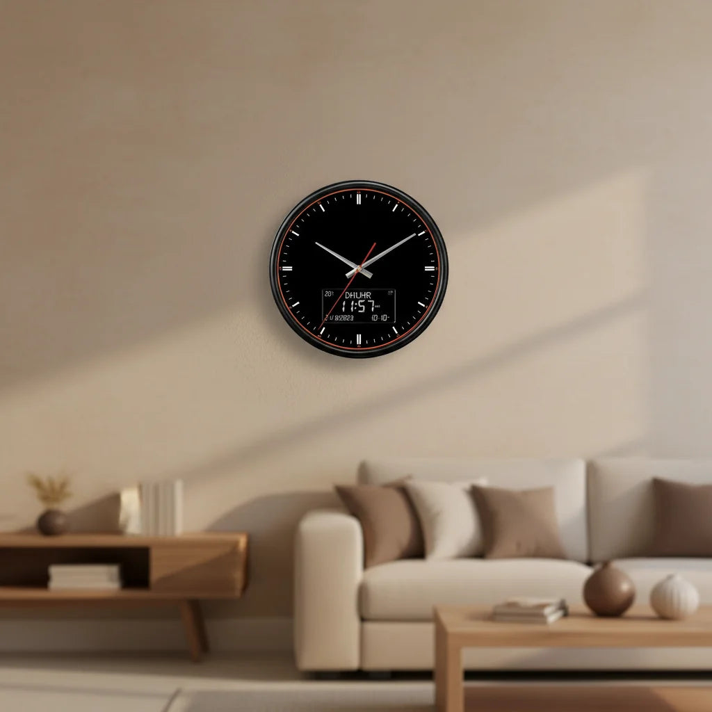 Digital Analogue Clock, Islamic Prayer Clock for Home and Office, Hijri Calendar Clock with Temperature Display