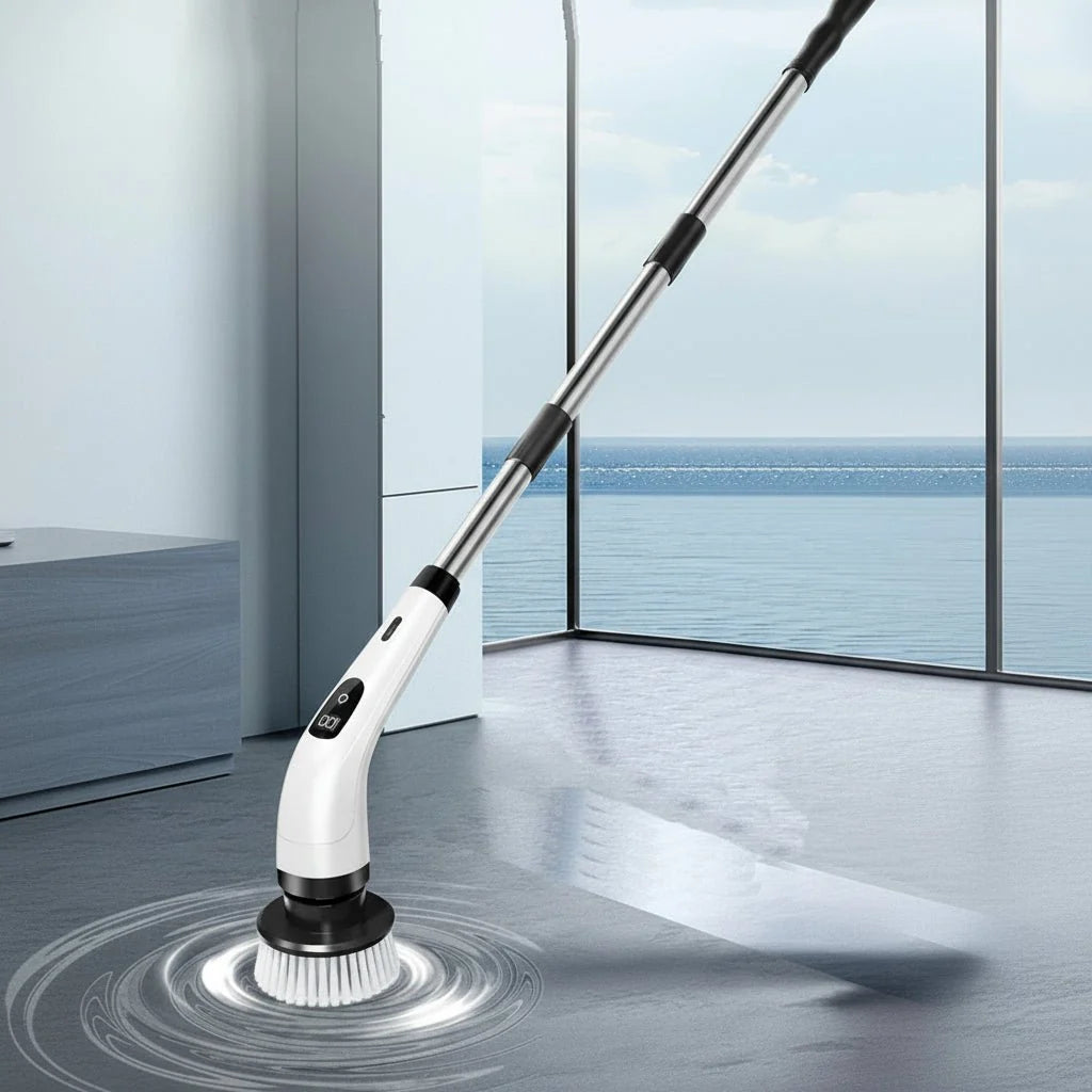 Cordless Electric Scrubbing Brush, Long Handle Scrubbing Brush with 7 Heads, Electric Cleaning Brush for Bathroom_00