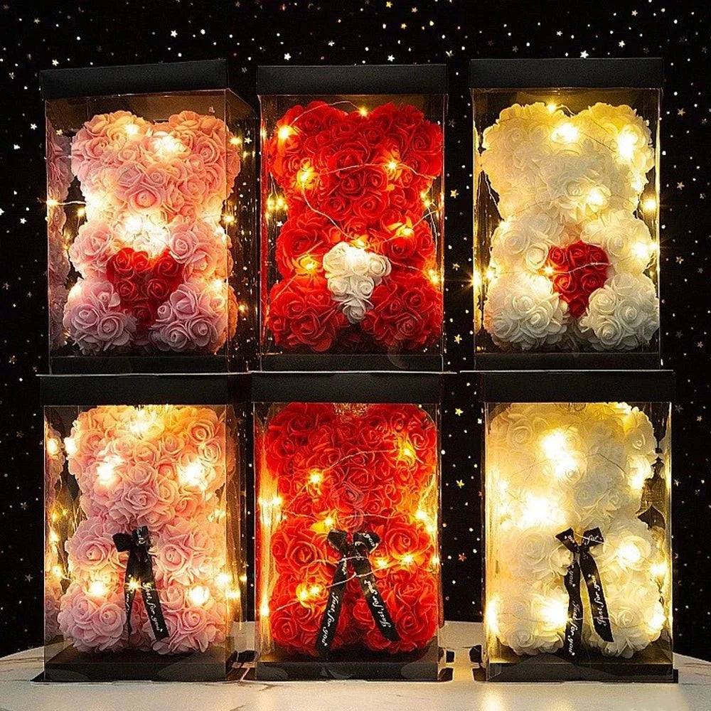Rose Teddy Bear Gift Set with Lights, Gifts for Her