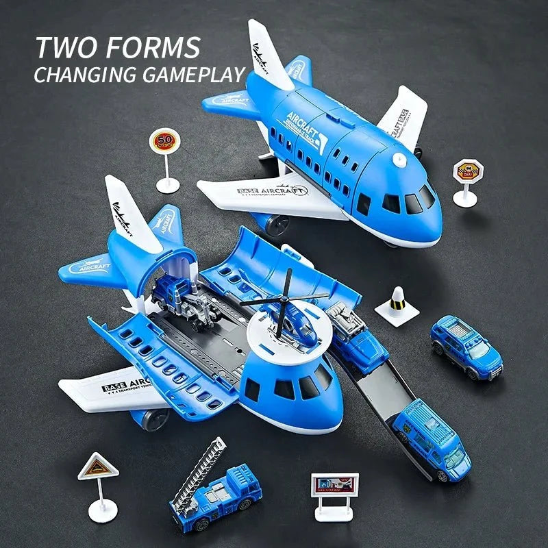 Aeroplane Toy Playset with Mini Cars and Road Signs, Helicopter Toy, Friction Toy Plane for Kids_04