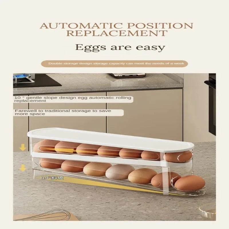 Egg Holders for Fridge, 2 Tier Automatic Rolling Egg Dispenser, Clear Egg Storage Fridge Organiser for Kitchen Storage_07