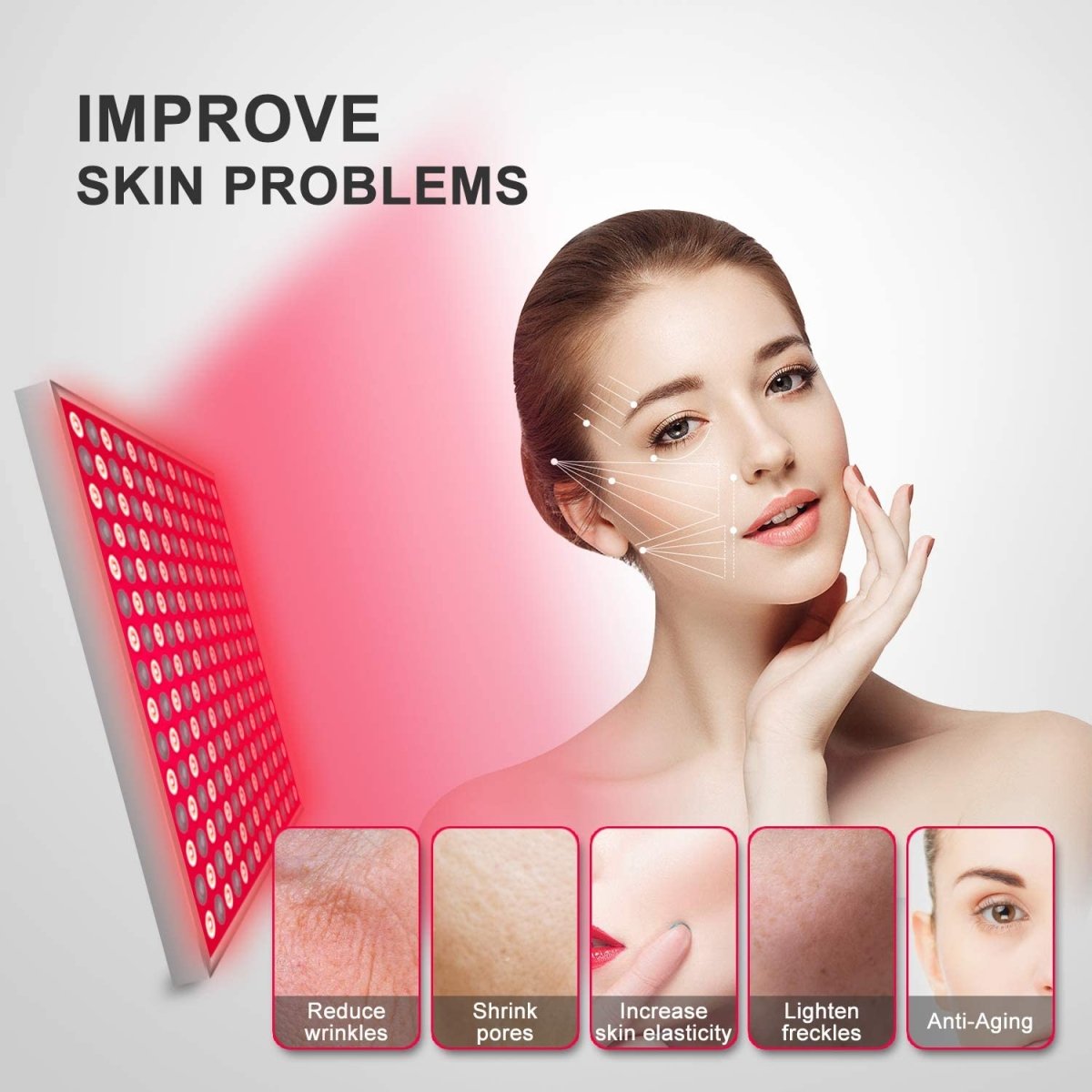 Red Light Therapy Panel with 225 LEDs, 850 nm Near Infrared Light Therapy for Skin and Body