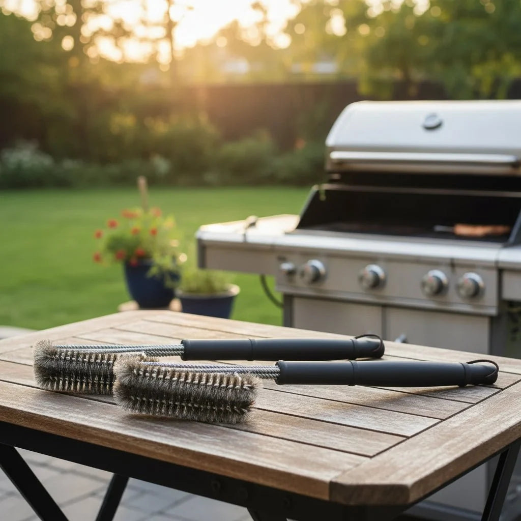 BBQ Cleaning Brush with Stainless Steel Bristles, Grill Brush for Grates and Plates, Barbecue Brush, BBQ Accessories