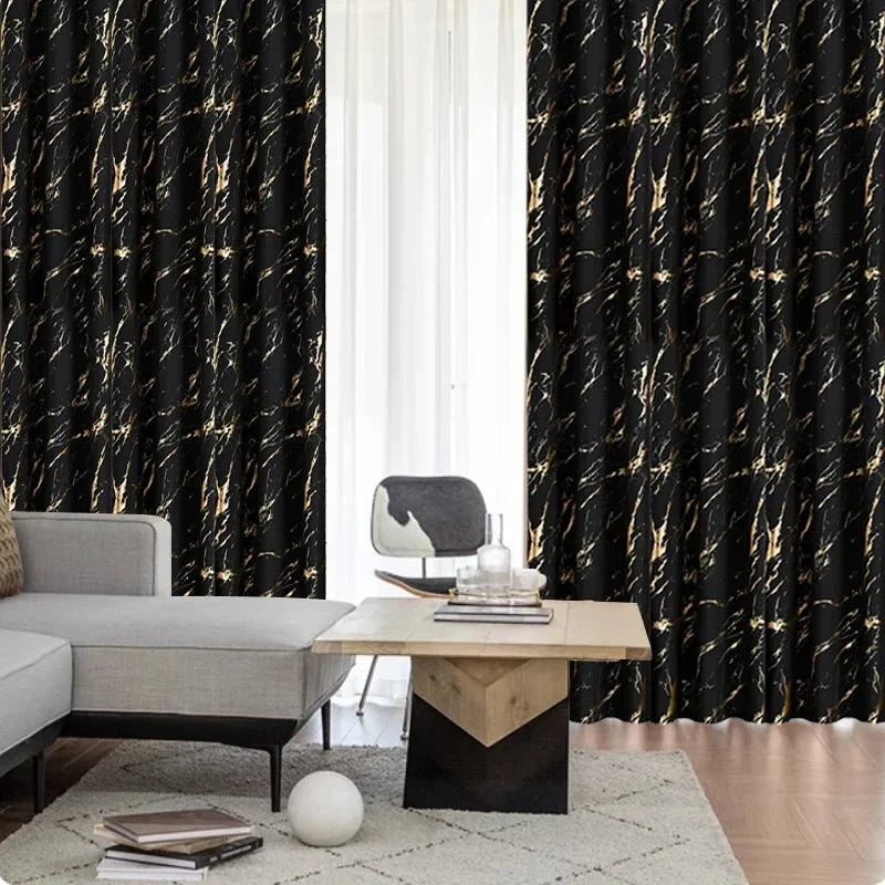 Blackout Curtains with Eyelets, Patterned Curtains in Marble and Wave Print for Living Room, Bedroom Curtains_01
