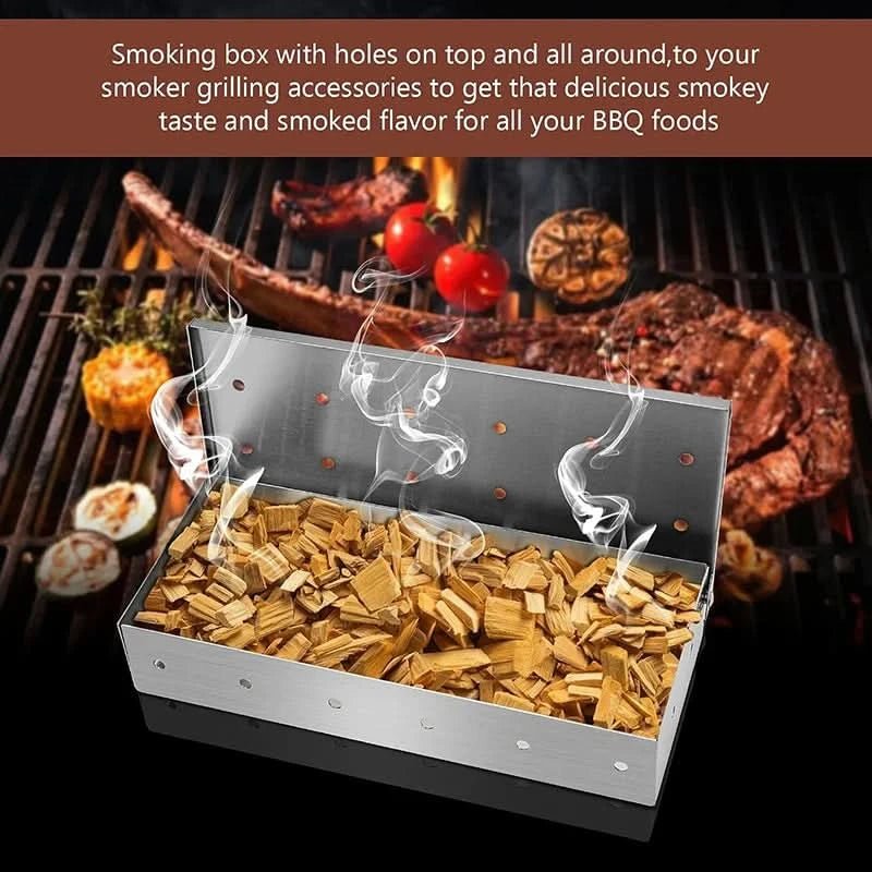 BBQ Smoker Box for Gas and Charcoal Grills, Stainless Steel Smoking Box, Smoker Accessories, BBQ Accessories_04