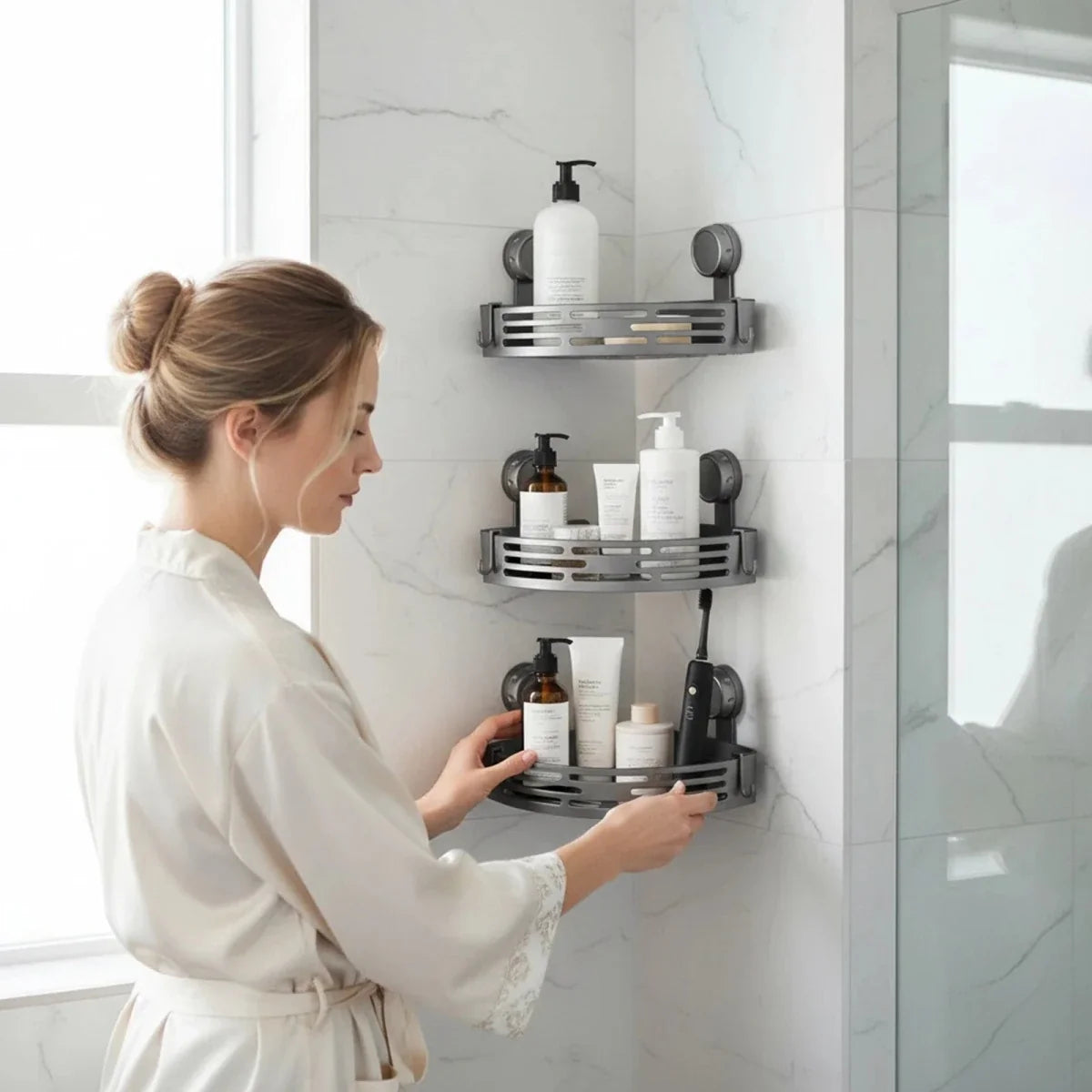 Wall Mounted Corner Shelf, Plastic Wall Shelf for Kitchen and Living Room – image 5