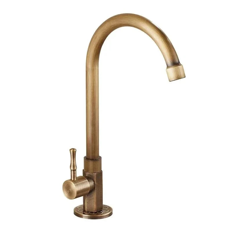 Antique Brass Kitchen Tap, Swan Neck Kitchen Sink Tap, Bathroom Tap, Single Hole Faucet for Kitchen and Bathroom_02