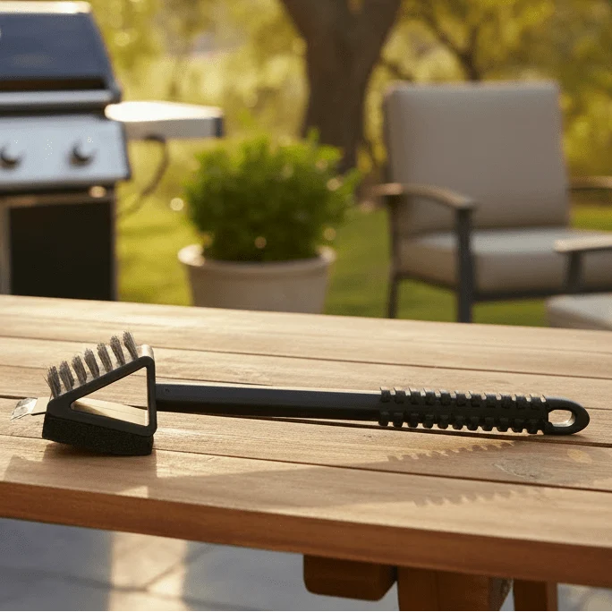 BBQ Cleaner with Scraper and Sponge Attachment, Barbecue Cleaning Tool for Grill Grates, BBQ Accessories