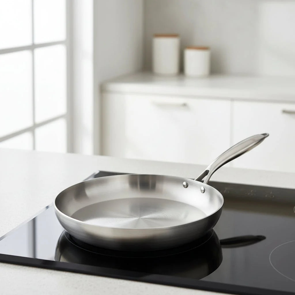 Stainless Steel Frying Pan, Induction Hob Pan for Gas and Induction, 304 Stainless Steel Cookware, Uncoated Steak Pan