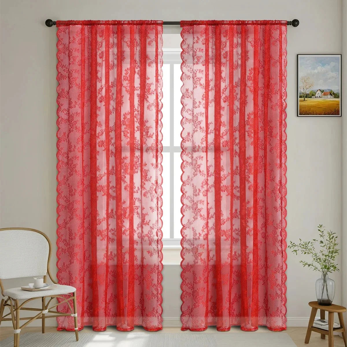 Net Curtains with Rose Lace, Sheer Curtains Set of 2 with Rod Pocket – image 8