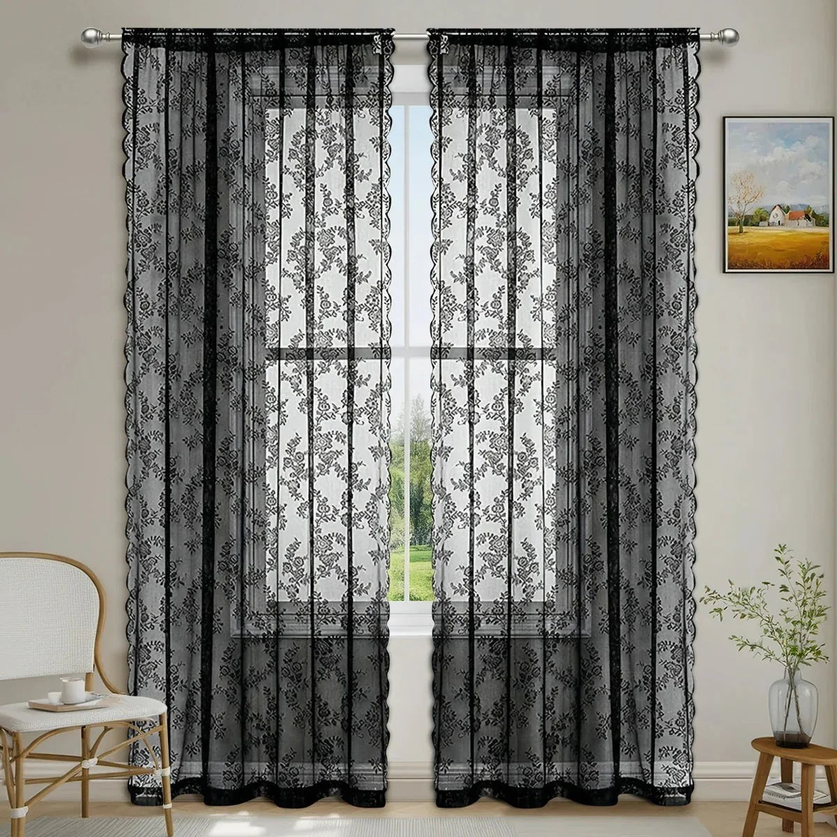 Net Curtains with Rose Lace, Voile Curtains for Living Room Windows – image 11
