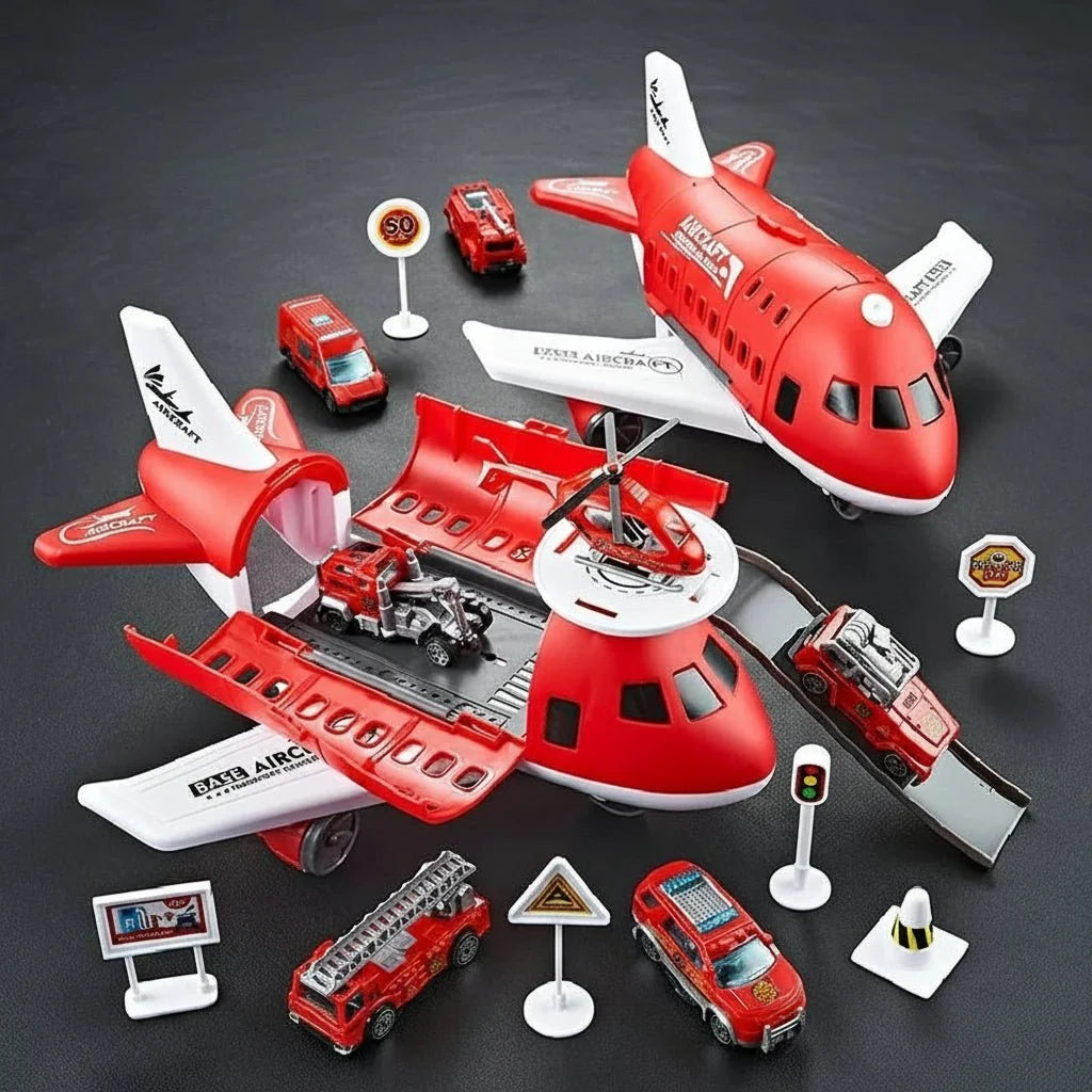 Aeroplane Toy Playset with Mini Cars and Road Signs, Helicopter Toy, Friction Toy Plane for Kids_09
