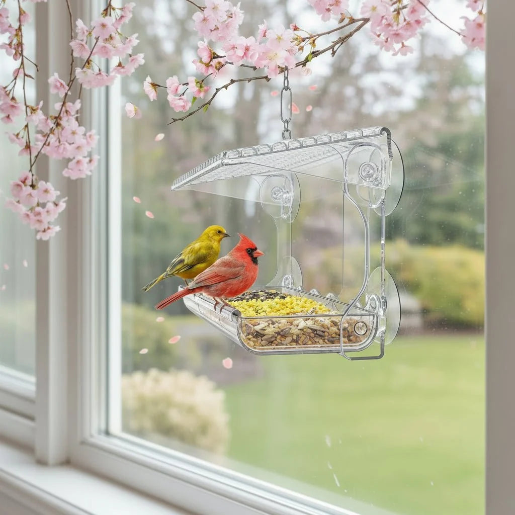 Window Bird Feeders, Transparent Bird Feeder for Window with Suction Cups, Small Bird Feeder for Wild Birds
