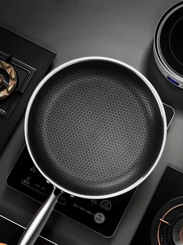 Stainless Steel Pan, Honeycomb Frying Pans without Coating, Induction Pan for All Hobs, Steel Skillet 26 cm to 32 cm