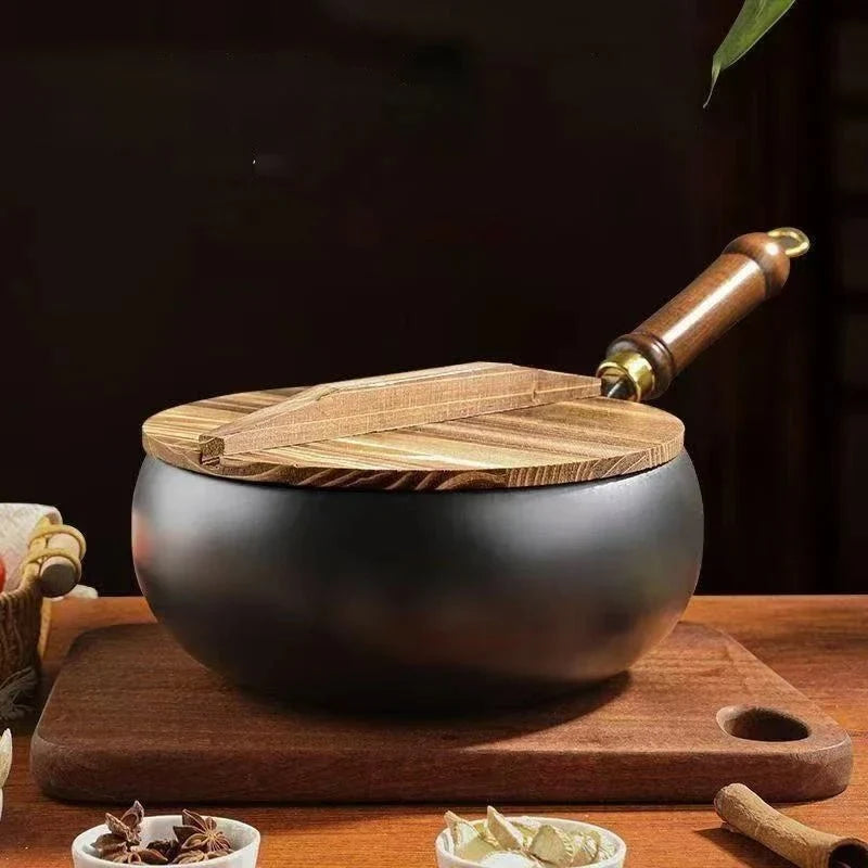 Wrought Iron Frying Pan, Deep Frying Pans with Wooden Handle, Hand Forged Uncoated Iron Pan, 24/28 cm_04