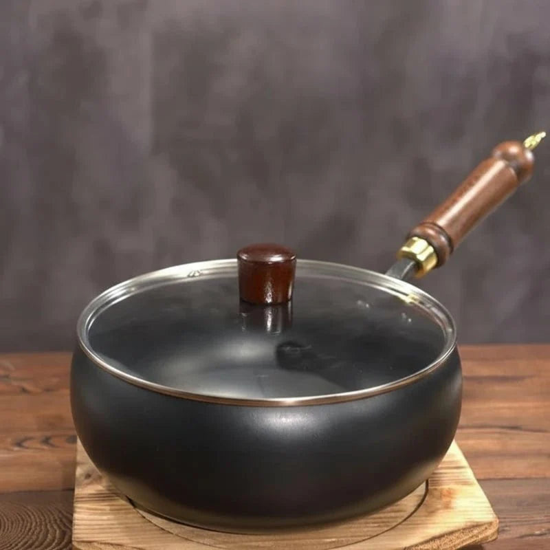 Wrought Iron Frying Pan, Deep Frying Pans with Wooden Handle, Hand Forged Uncoated Iron Pan, 24/28 cm_08