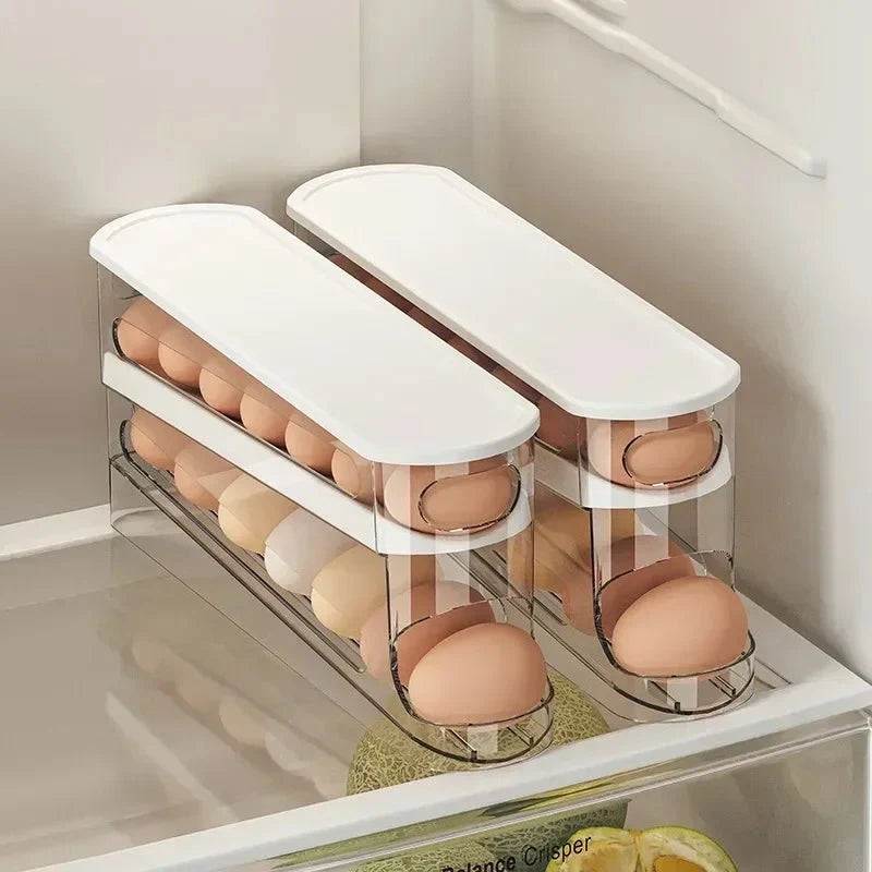 Egg Holders for Fridge, 2 Tier Automatic Rolling Egg Dispenser, Clear Egg Storage Fridge Organiser for Kitchen Storage_01