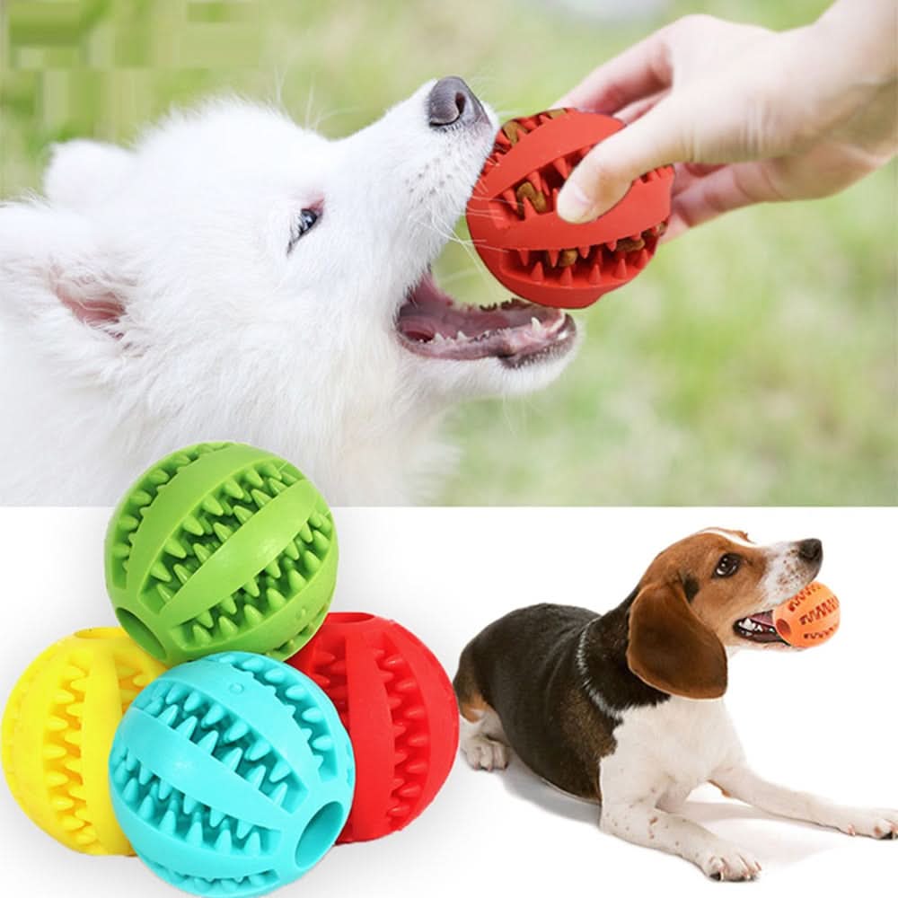 Interactive Dog Ball, Rubber Dog Chew Toy with Dental Ribs