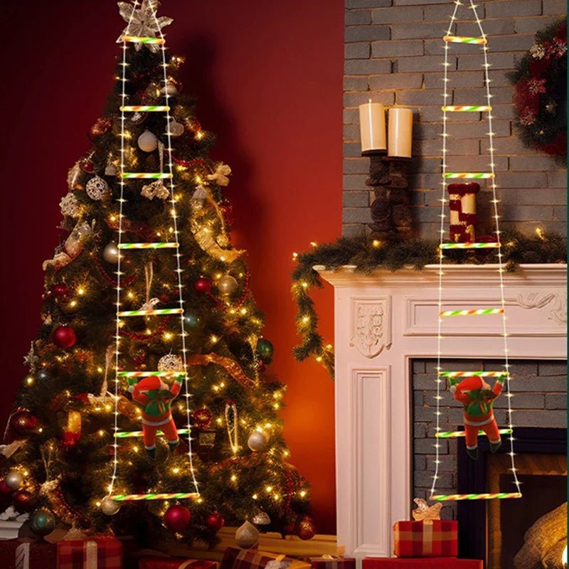 Christmas Decorations Santa Climbing Ladder, Christmas Window Decoration with Warm White LEDs, Light Up Xmas Decorations