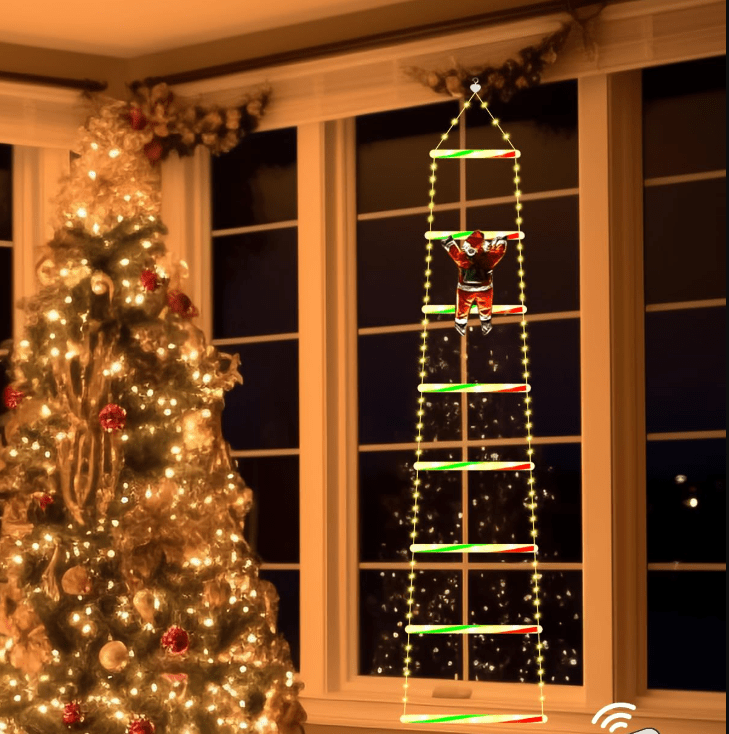 Christmas Decorations Santa Climbing Ladder, Christmas Window Decoration with Warm White LEDs
