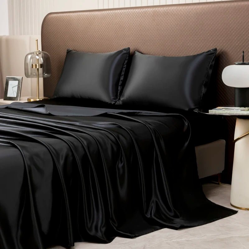 Satin Bedding Set with Fitted Sheet and Satin Pillowcases, Cooling Bedding Set, Smooth Cooling Bed Sheets_02