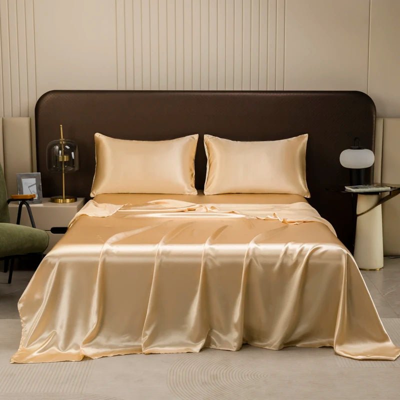 Satin Bedding Set with Fitted Sheet and Satin Pillowcases, Cooling Bedding Set, Smooth Cooling Bed Sheets_07