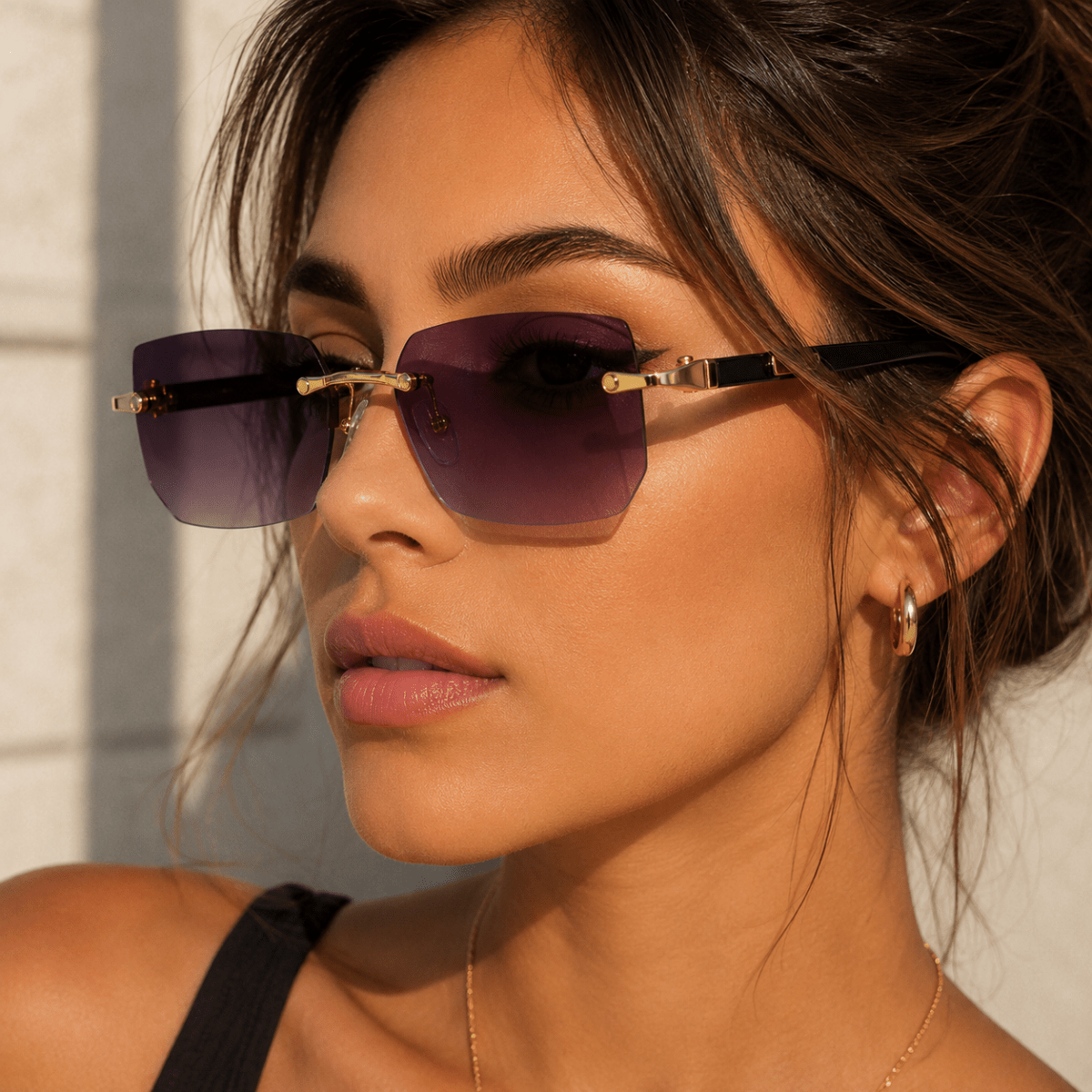 Rectangular Sunglasses UV400, Rimless Sunglasses for Driving and Travel, Frameless Glasses with UV Protection_06