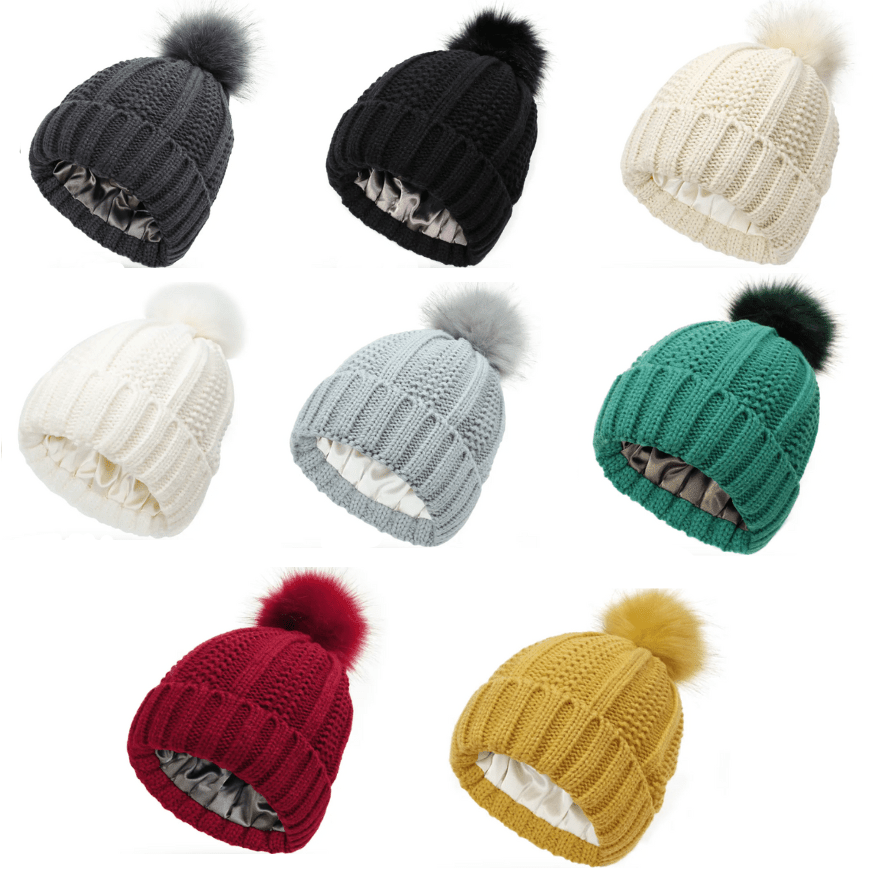 Beanie Hats with Silk Lining, Pom Pom Bobble Hat – image 4