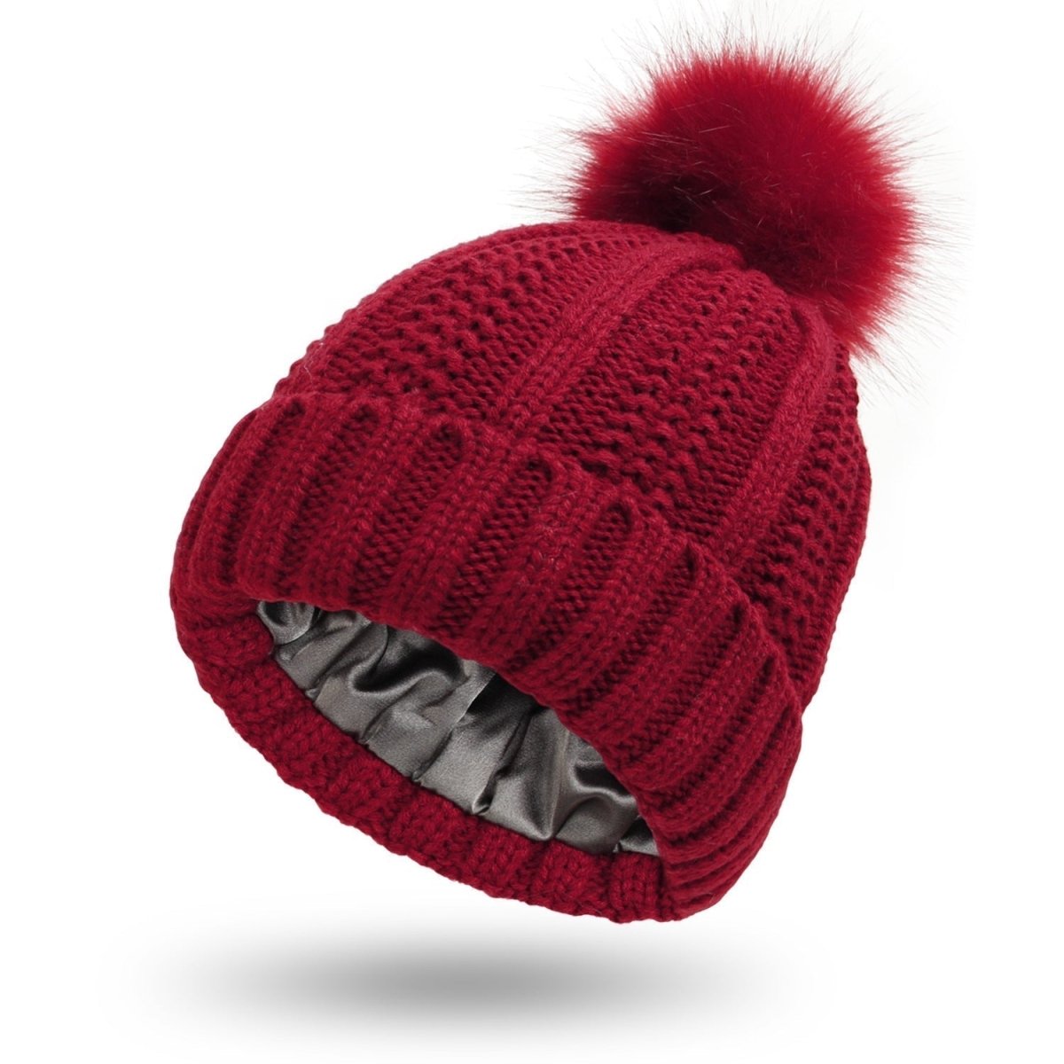 Beanie Hats with Silk Lining, Pom Pom Bobble Hat, Silk Lined Beanie for Hair Protection – image 7